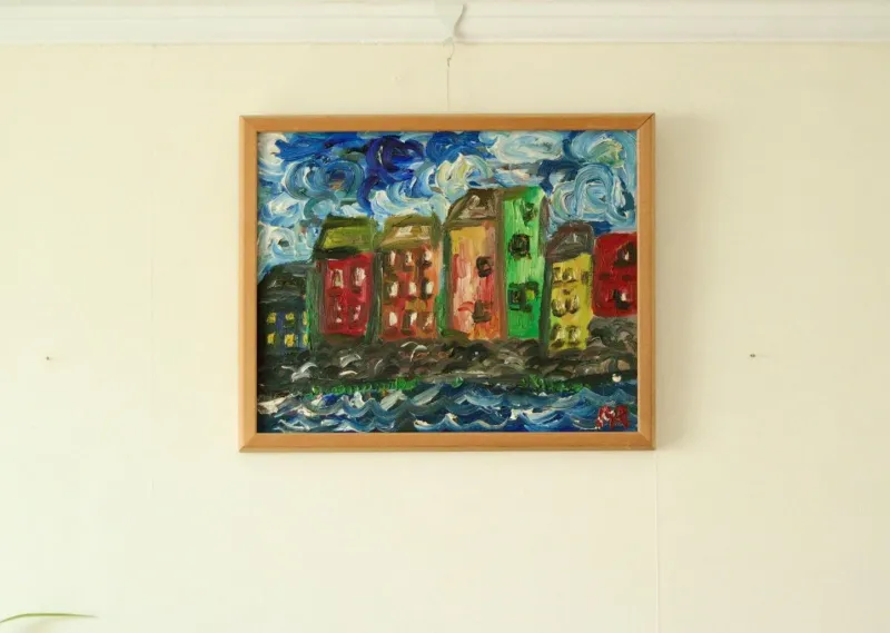 Pamono Preben Rasmussen, Houses, Mid-20th Century, Oil on Canvas, Framed> Mid-Century