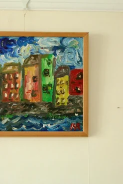 Pamono Preben Rasmussen, Houses, Mid-20th Century, Oil on Canvas, Framed><noscript><img width=