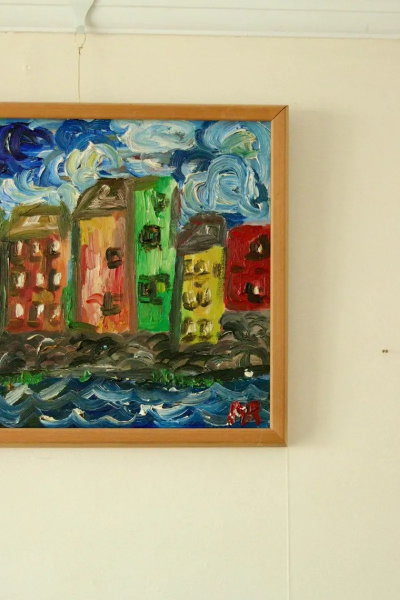 Pamono Preben Rasmussen, Houses, Mid-20th Century, Oil on Canvas, Framed> Mid-Century