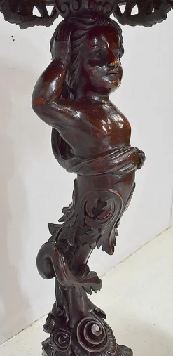 Pamono Putti Stand in Carved Wooden, Late 19th Century><noscript><img width=
