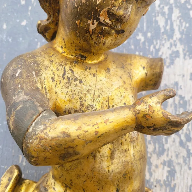 Hot Pamono Putto Figure, 17th-18th Century, Gilded Wood