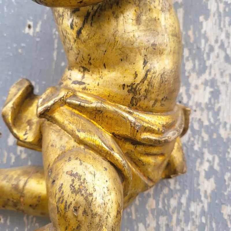 Hot Pamono Putto Figure, 17th-18th Century, Gilded Wood