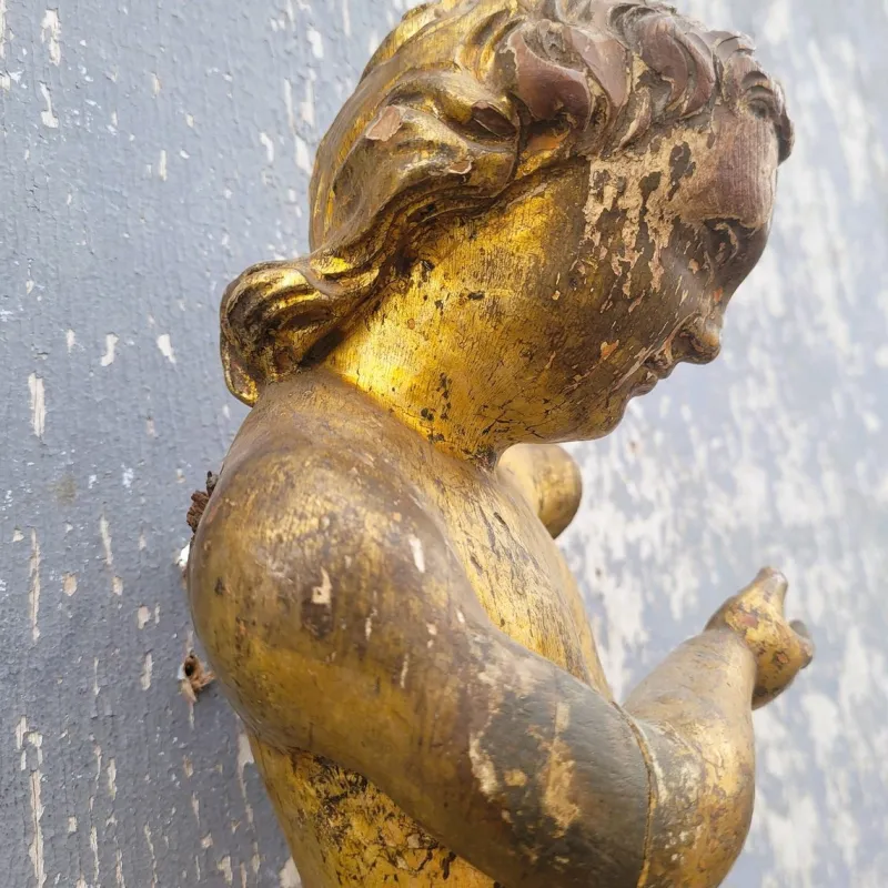 Hot Pamono Putto Figure, 17th-18th Century, Gilded Wood