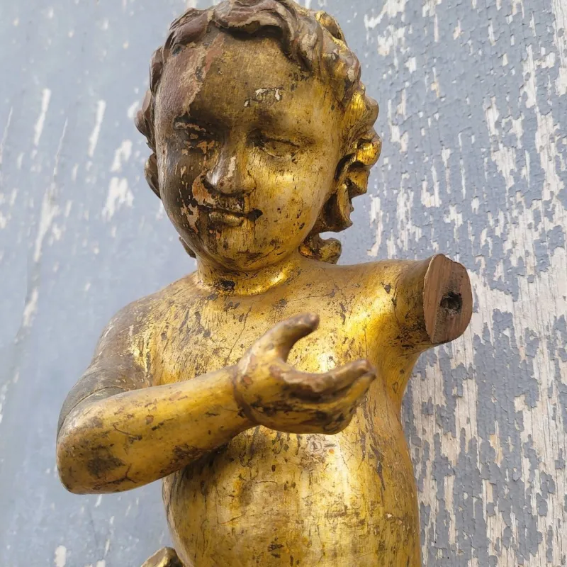 Hot Pamono Putto Figure, 17th-18th Century, Gilded Wood