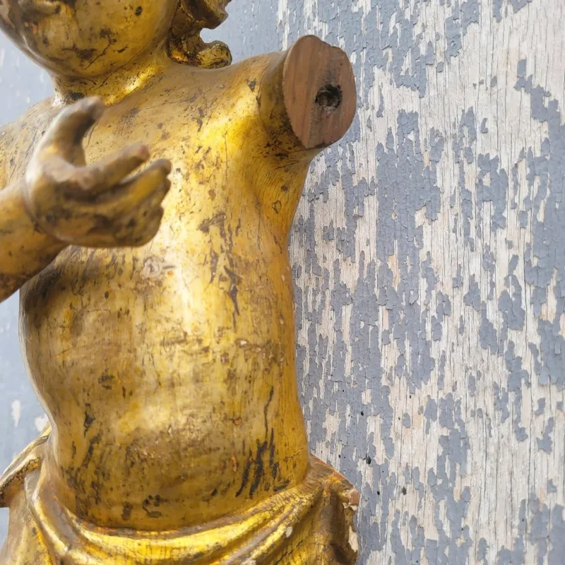 Hot Pamono Putto Figure, 17th-18th Century, Gilded Wood