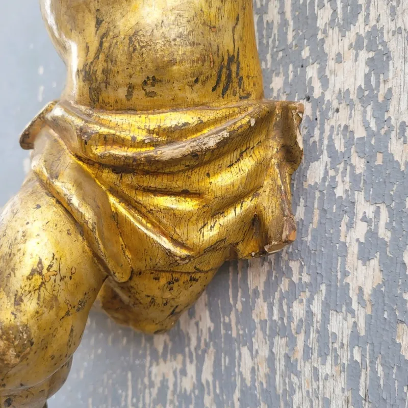 Hot Pamono Putto Figure, 17th-18th Century, Gilded Wood