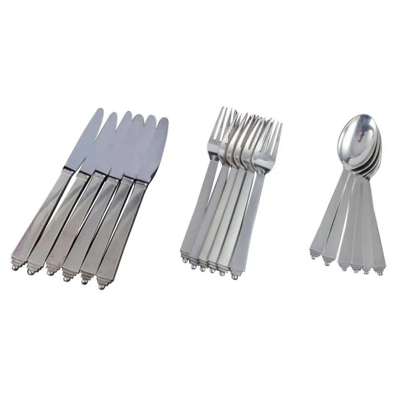 New Pamono Pyramid Dinner Service in Sterling Silver from Georg Jensen, 1930s, Set of 18