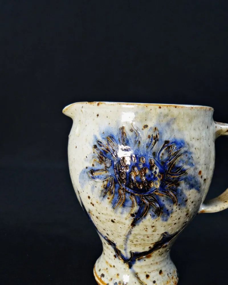 Best Pamono Pyrite Stoneware Pitcher with Thistle Decoration by Suzanne Dauliach, 1970s