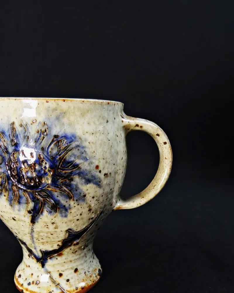 Best Pamono Pyrite Stoneware Pitcher with Thistle Decoration by Suzanne Dauliach, 1970s