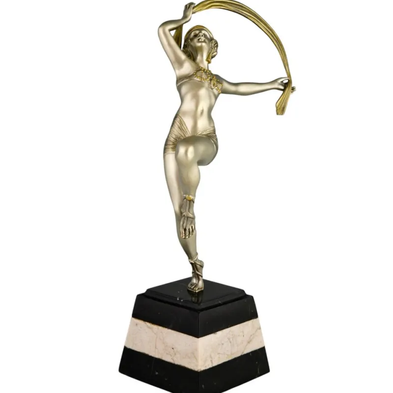 Pamono R. Varnier, Art Deco Scarf Dancer, 1925, Bronze with Marble Base> Art Deco