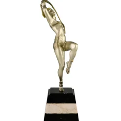 Pamono R. Varnier, Art Deco Scarf Dancer, 1925, Bronze with Marble Base><noscript><img width=