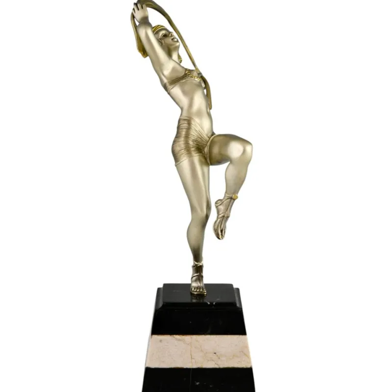 Pamono R. Varnier, Art Deco Scarf Dancer, 1925, Bronze with Marble Base> Art Deco