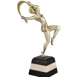 Pamono R. Varnier, Art Deco Scarf Dancer, 1925, Bronze with Marble Base><noscript><img width=