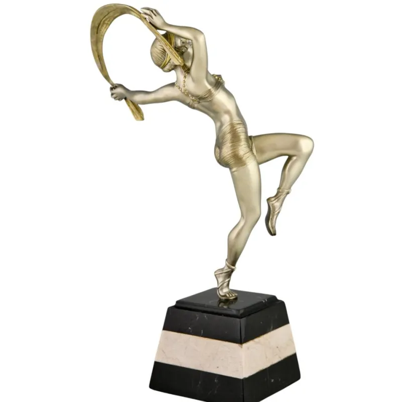 Pamono R. Varnier, Art Deco Scarf Dancer, 1925, Bronze with Marble Base> Art Deco