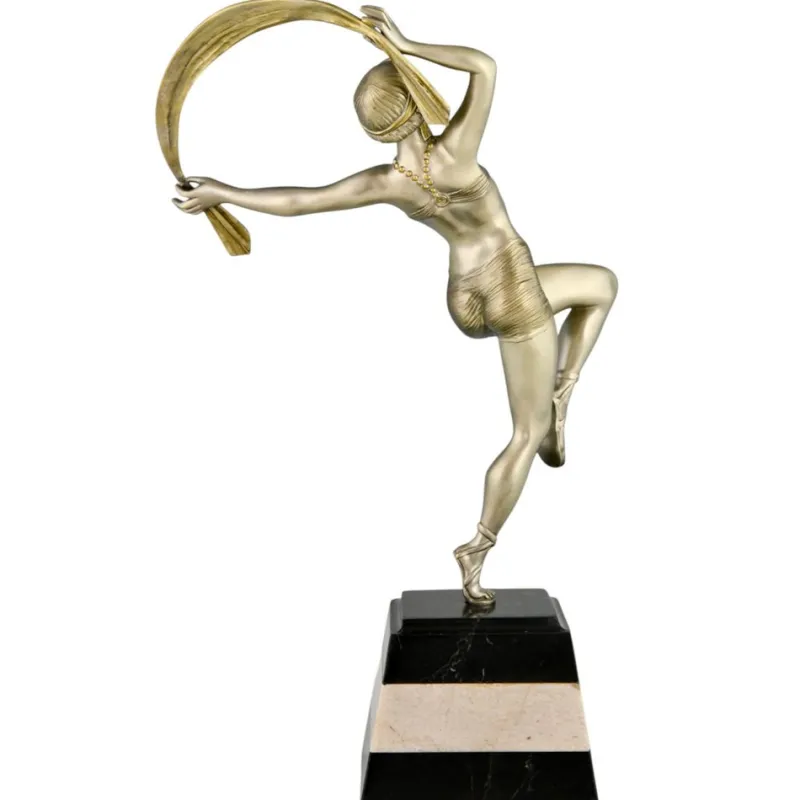 Pamono R. Varnier, Art Deco Scarf Dancer, 1925, Bronze with Marble Base> Art Deco