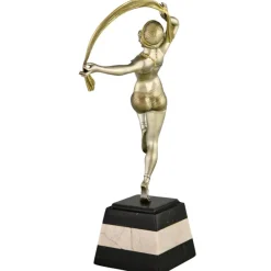 Pamono R. Varnier, Art Deco Scarf Dancer, 1925, Bronze with Marble Base><noscript><img width=