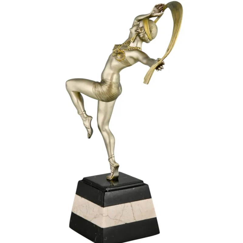 Pamono R. Varnier, Art Deco Scarf Dancer, 1925, Bronze with Marble Base> Art Deco