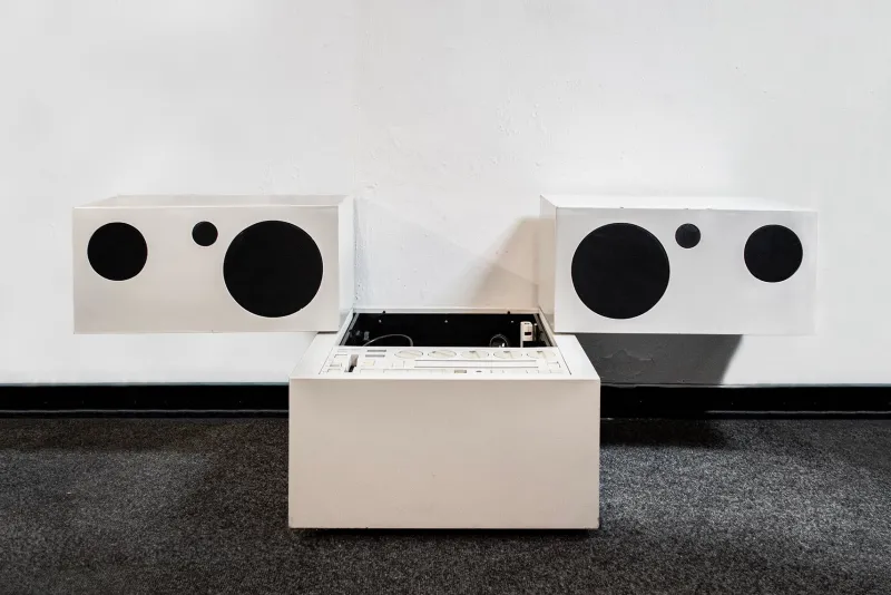 New Pamono Radiogram RR 130 Totem Chipboard in Plastic Laminate by Mario Bellini for Brionvega, Italy, 1970s
