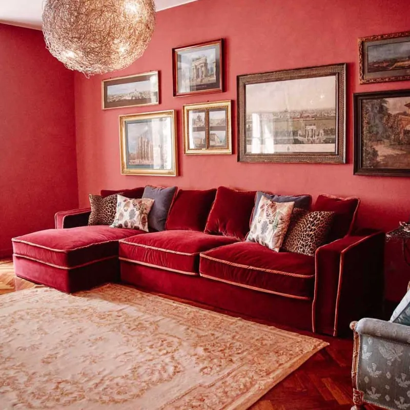 Hot Pamono Rafaella Chaise Sofa in Burgundy Velvet with Purple Trim from Biosofa