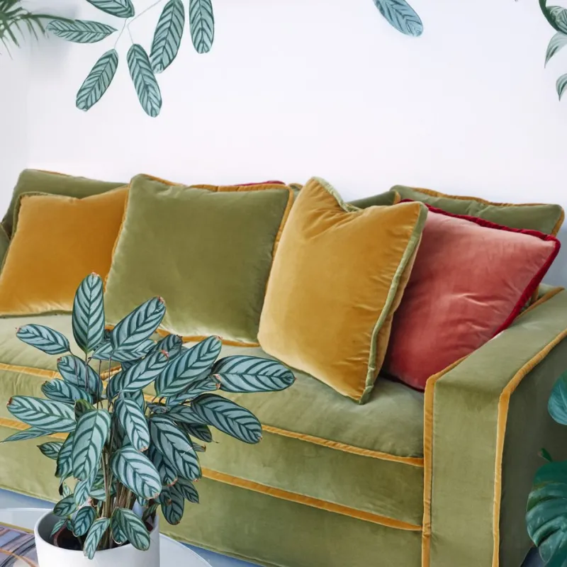 Pamono Rafaella Three-Seater Sofa in Olive Green Velvet with Mustard Yellow Trim from Biosofa> Seating
