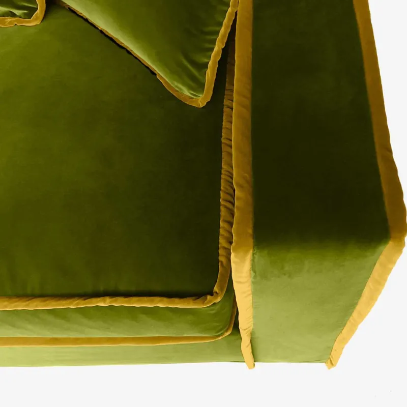 Pamono Rafaella Three-Seater Sofa in Olive Green Velvet with Mustard Yellow Trim from Biosofa> Seating