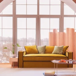 Best Pamono Rafaella Two-Seater Sofa in Mustard Yellow Velvet with Dark Red Trim from Biosofa