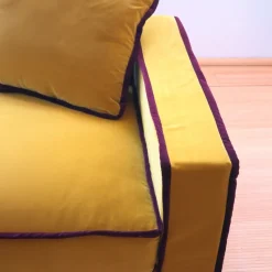 Best Pamono Rafaella Two-Seater Sofa in Mustard Yellow Velvet with Dark Red Trim from Biosofa