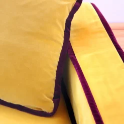 Best Pamono Rafaella Two-Seater Sofa in Mustard Yellow Velvet with Dark Red Trim from Biosofa