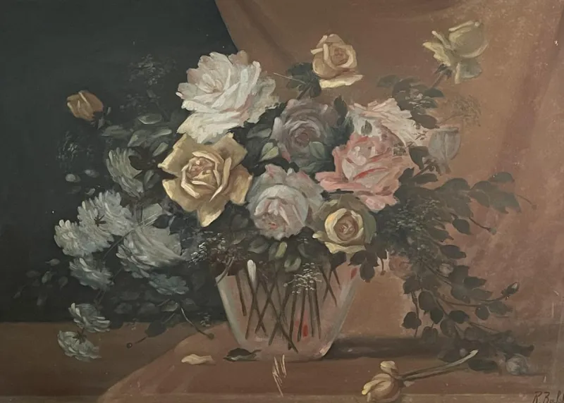 Pamono Raffaele Baldi, Vase of Flowers, Tempera Painting on Wood> Painting