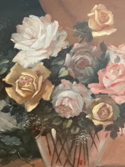 Pamono Raffaele Baldi, Vase of Flowers, Tempera Painting on Wood><noscript><img width=