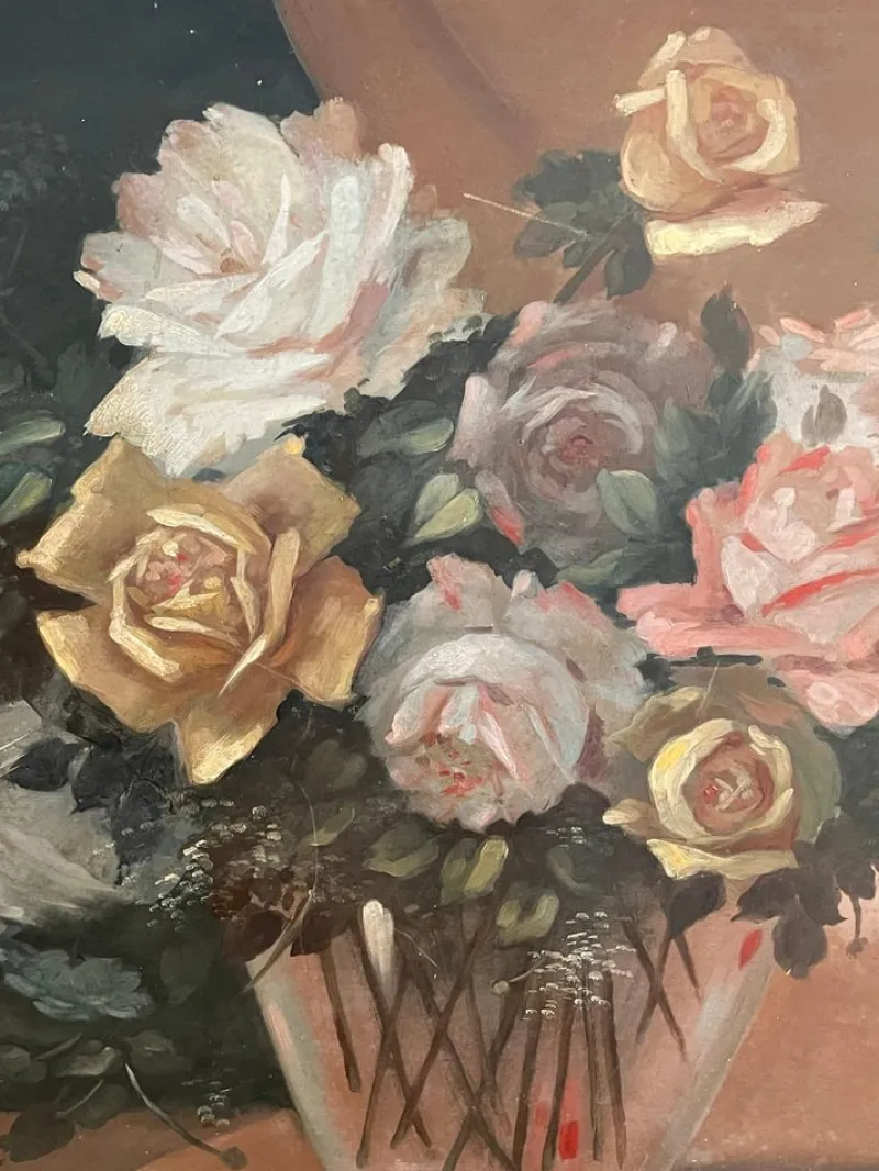 Pamono Raffaele Baldi, Vase of Flowers, Tempera Painting on Wood> Painting