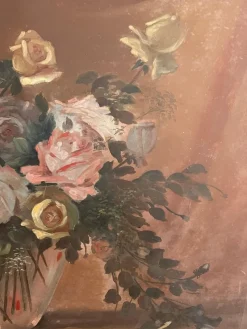 Pamono Raffaele Baldi, Vase of Flowers, Tempera Painting on Wood><noscript><img width=