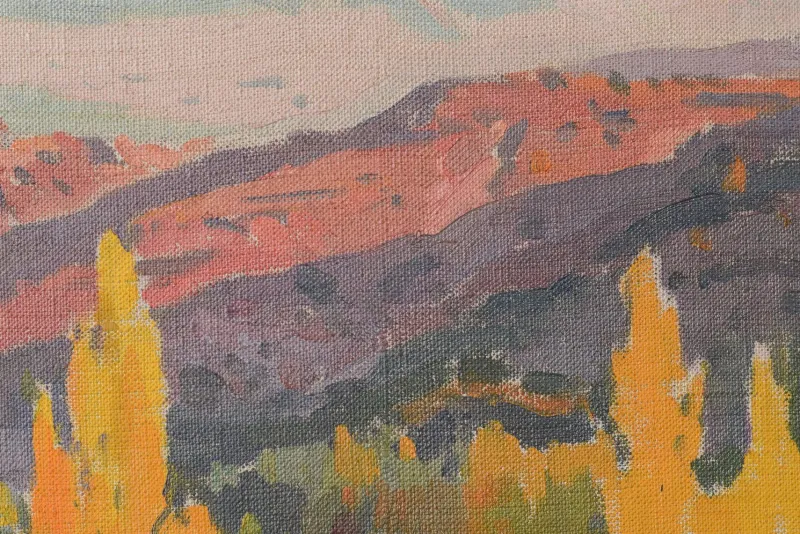 Pamono Raimon Roca Ricart, Autumnal Trees with Golden Light in Martinet, Oil on Canvas, Framed> Impressionist