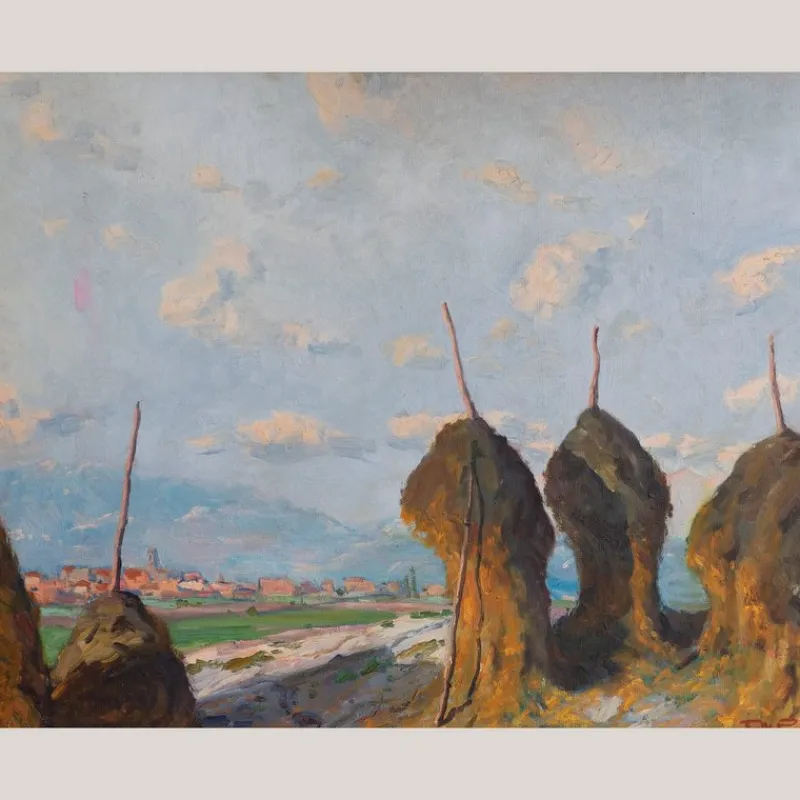 Pamono Ramon Trulls Pons, Impressionist Haystack Landscape, Oil on Canvas> Impressionist