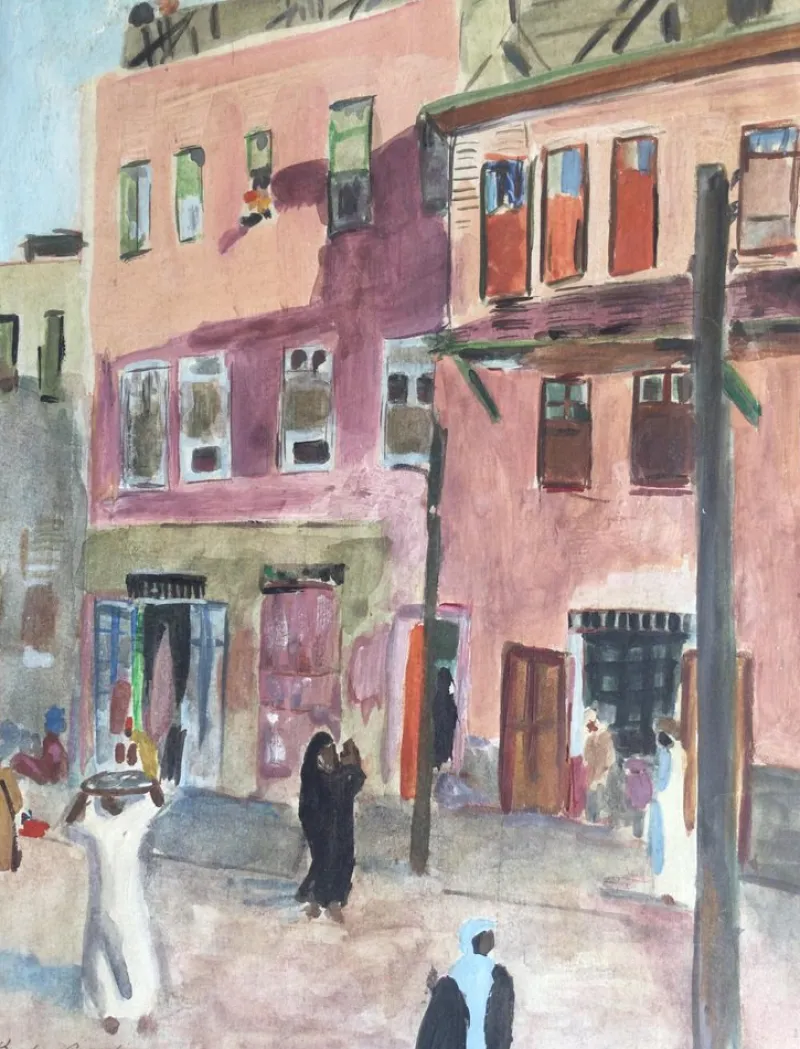 Discount Pamono Raoul Du Gardier, Busy Street in Cairo, 1925, Signed Gouache