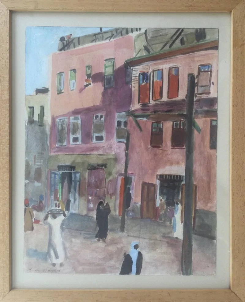 Discount Pamono Raoul Du Gardier, Busy Street in Cairo, 1925, Signed Gouache