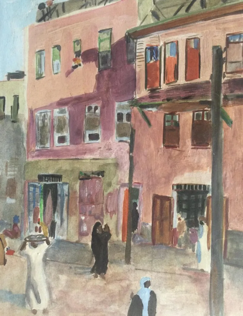 Discount Pamono Raoul Du Gardier, Busy Street in Cairo, 1925, Signed Gouache