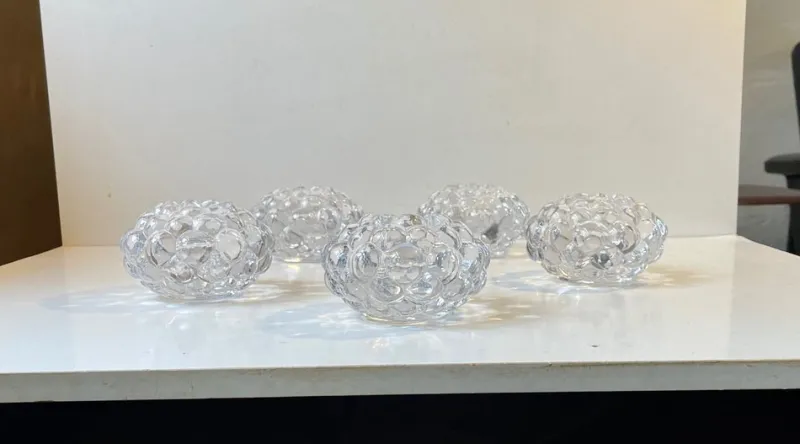 Hot Pamono Raspberry Glass Candleholders by Anne Nilsson for Orrefors, Set of 5