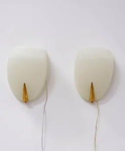New Pamono Rationalist Brass and Glass Wall Lamp, 1940s, Set of 2