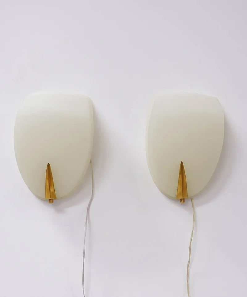 New Pamono Rationalist Brass and Glass Wall Lamp, 1940s, Set of 2