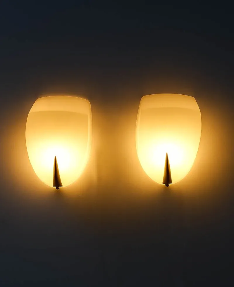 New Pamono Rationalist Brass and Glass Wall Lamp, 1940s, Set of 2