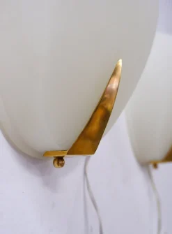 New Pamono Rationalist Brass and Glass Wall Lamp, 1940s, Set of 2