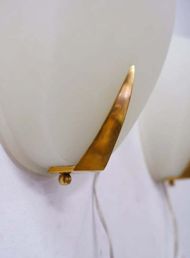 New Pamono Rationalist Brass and Glass Wall Lamp, 1940s, Set of 2