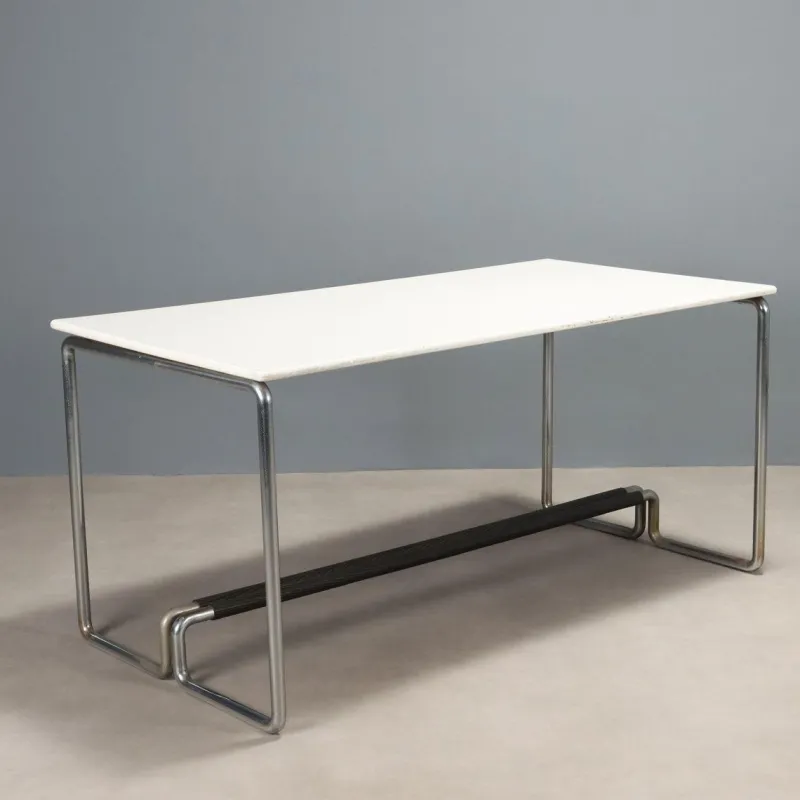 Sale Pamono Rationalist Style Chromed Metal Desk with Lacquered Wood Top, 1960s