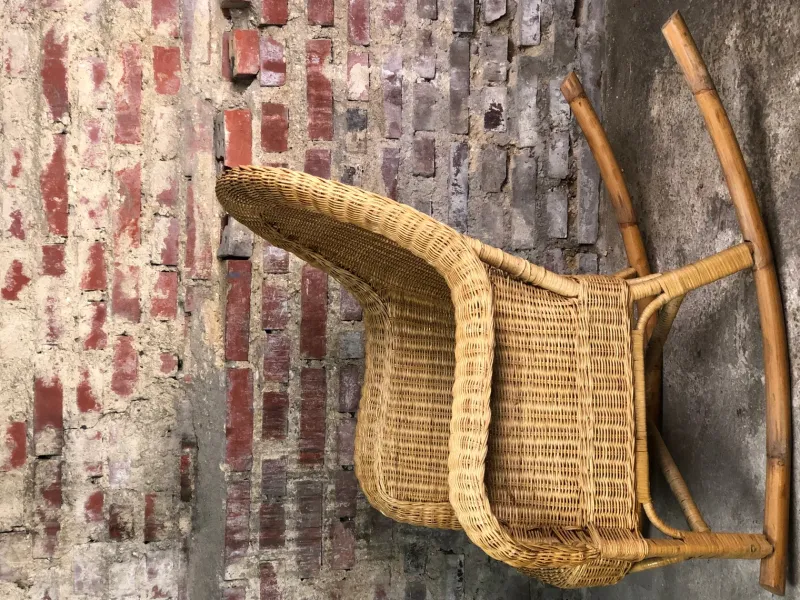 Pamono Rattan & Bamboo Rocking Chair, 1980> Rocking Chairs