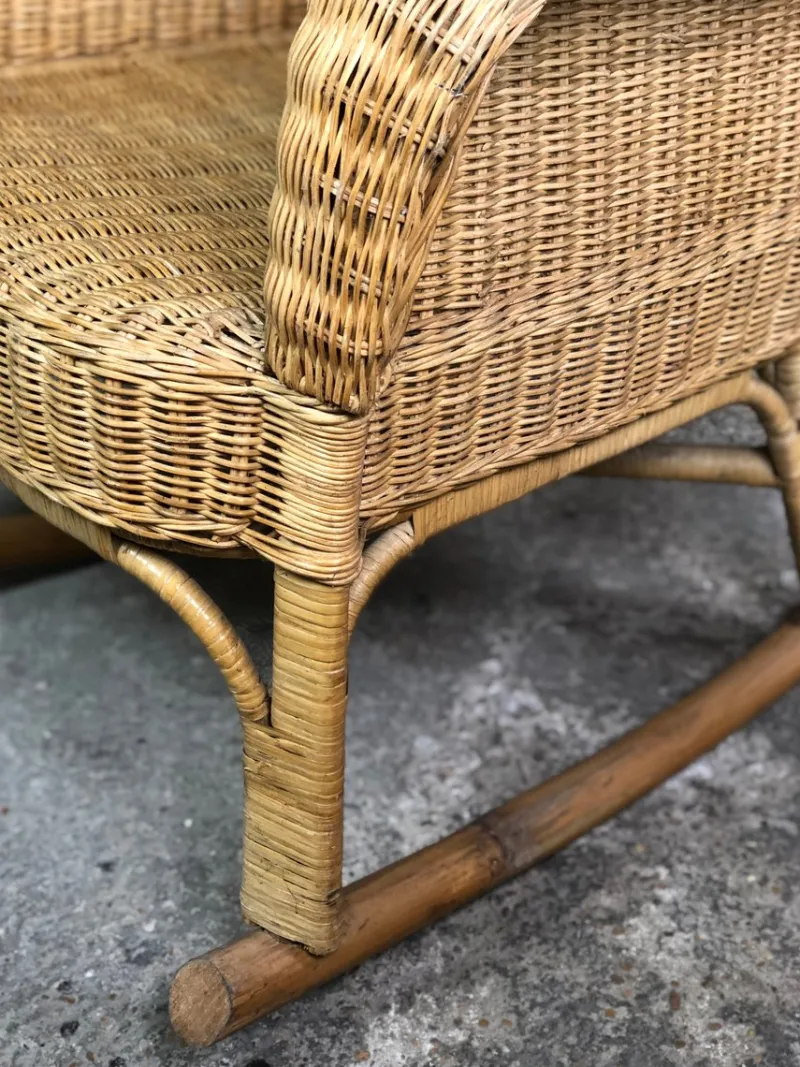 Pamono Rattan & Bamboo Rocking Chair, 1980> Rocking Chairs
