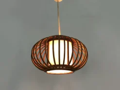 Clearance Pamono Rattan and Bamboo Pendant Light attributed to Louis Sognot, 1950s