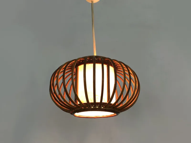 Clearance Pamono Rattan and Bamboo Pendant Light attributed to Louis Sognot, 1950s