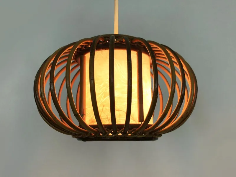 Clearance Pamono Rattan and Bamboo Pendant Light attributed to Louis Sognot, 1950s