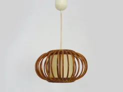 Clearance Pamono Rattan and Bamboo Pendant Light attributed to Louis Sognot, 1950s